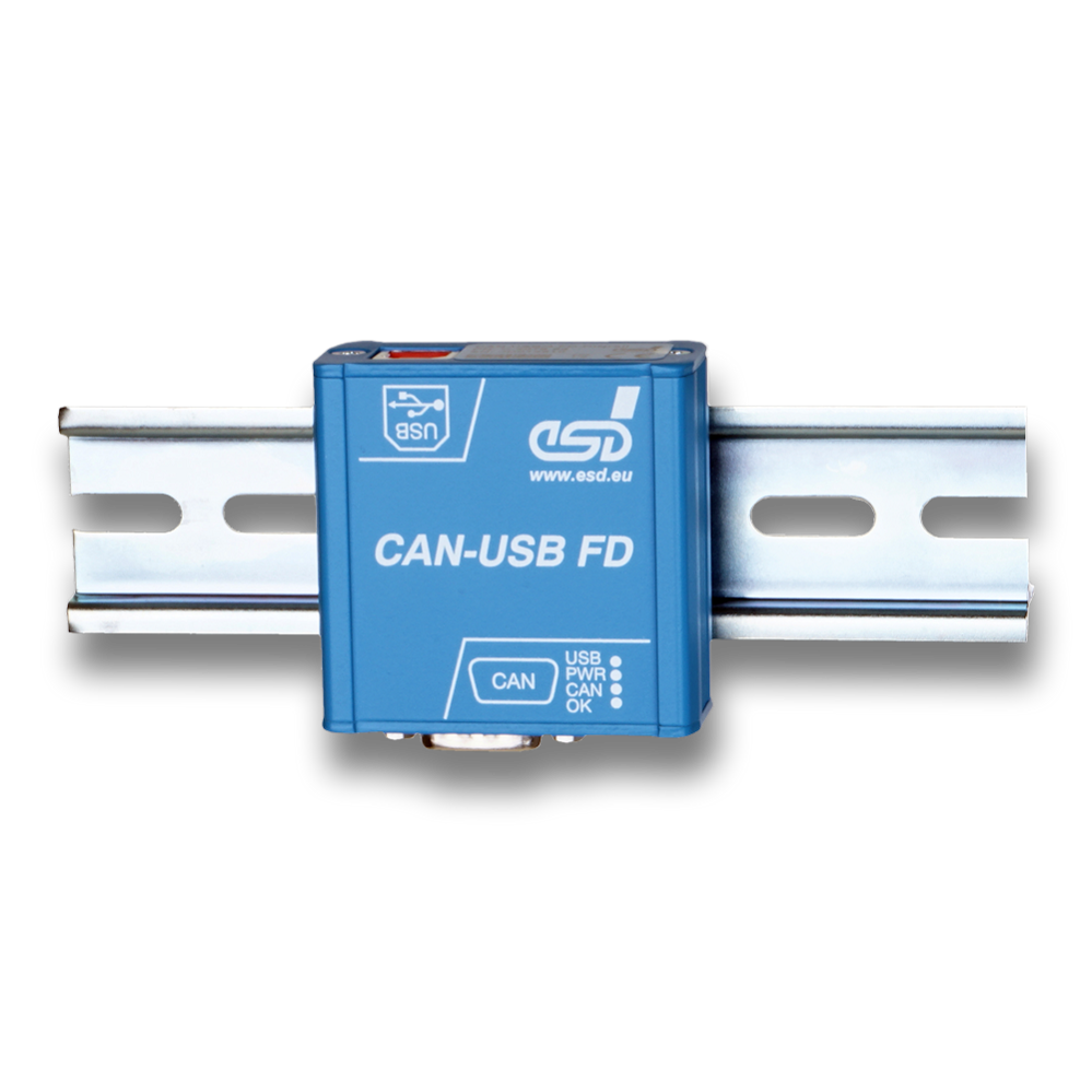 Compact CAN FD-USB adapter for DIN rail mounting 