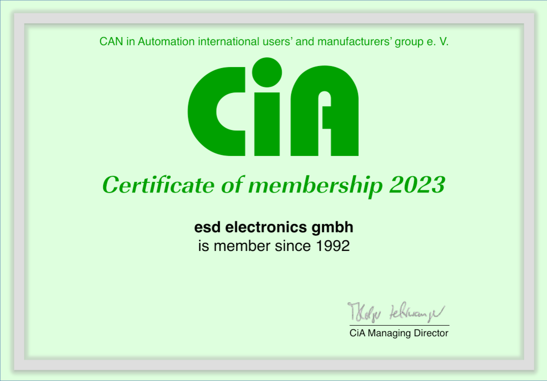 esd electronics erneut in Fachgruppen der CiA gewählt